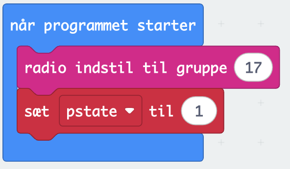 Sætter radiogruppe til 17 og pstate=1, for låsen